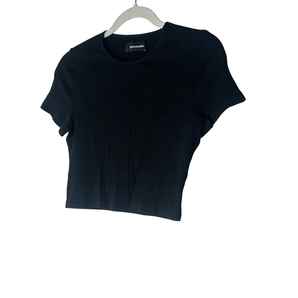 Reformation Top Women's Large Black Crop Stretch Basic Short‎ Sleeve Classic